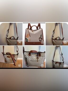 Fossil Brown Monogram Floral Backpack-Crossbody